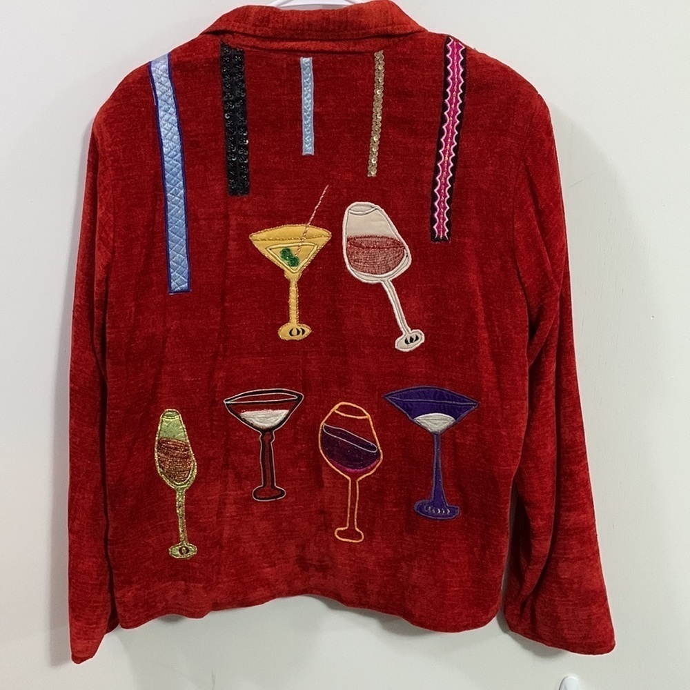 Daniel K New York lined embellished red jacket wine theme good condition Sz Lg - Picture 10 of 11